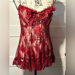 Intimate Moods Lace Babydoll Chemise - Medium, Red